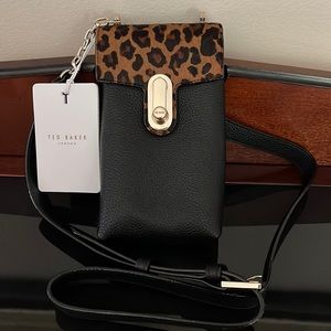 Ted Baker London Leather Black Phone Case with Genuine Calf Trim